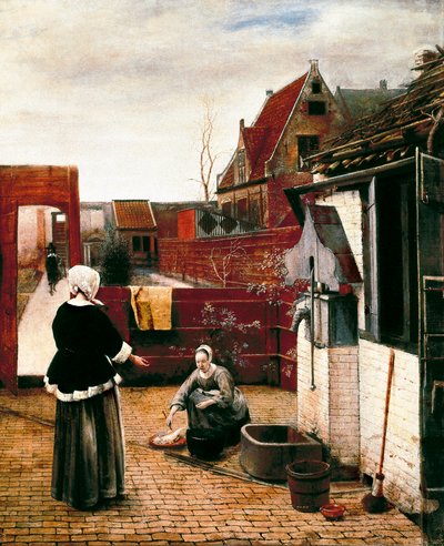 Mujer y su sirviente en una corte de Pieter de Hooch