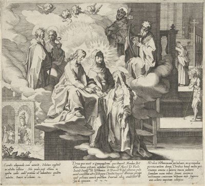 Catalina aparece / La boda de Catalina / Catalina comparte su capa Escenas de la Vida y Milagros de Santa Catalina de Siena (título de la serie) Vita mors gesta, et miracula quaedam selecta B. CATHERINAE SENENSIS (...) (título de serie) de Pieter de Jode (I)