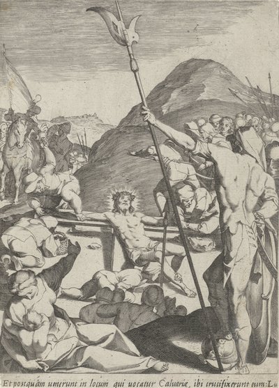 Cristo es clavado en la cruz Pasión de Cristo (título de la serie) Passionis et resurrectionis (título de la serie) de Pieter de Jode (I)