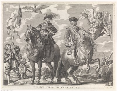 Carlos V y Fernando a caballo Entrada gozosa del Cardinal-Infant en Gante, 1635 (título de la serie) de Pieter de Jode (II)