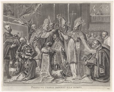 Carlos V coronado emperador por el Papa Entrada gozosa del Cardinal-Infant en Gante, 1635 (título de la serie) de Pieter de Jode (II)