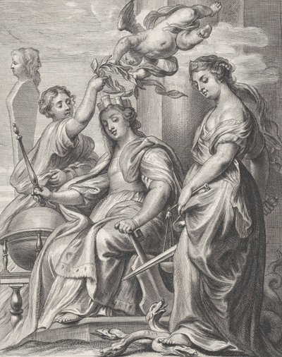 Alegoría del Buen Gobierno, sentado en el centro y coronado por un putto y una mujer, ca. 1640-74 de Pieter de Jode II