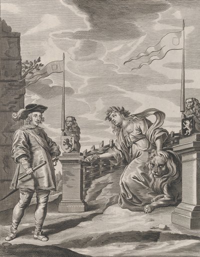 Placa 6: Fernando recibiendo las llaves de la ciudad de Gante, del libro de Guillielmus Becanus de Pieter de Jode II
