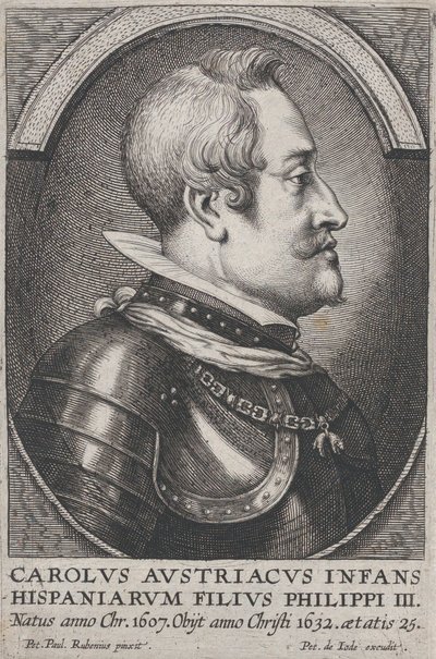 Retrato de Carlos de Austria, Infante de España, de perfil a la derecha de Pieter de Jode II