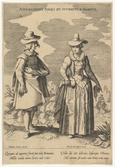 Adolescentis Angli et Iuvenculae Habitus, de Modas de Diferentes Naciones, s.f. de Pieter de Jode I