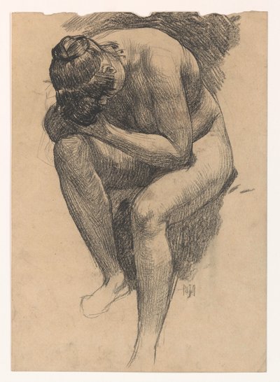 Estudio de desnudo de una mujer sentada y encorvada de Pieter de Josselin