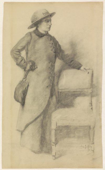Señora de pie con sombrero y capa de Pieter de Josselin