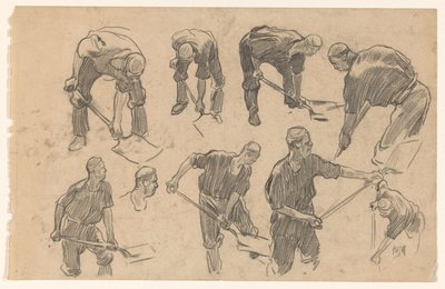 Hoja de estudio con bocetos de un trabajador que escupe de Pieter de Josselin