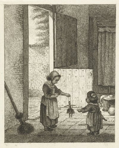 Dos niñas jugando con una muñeca. de Pieter de Mare