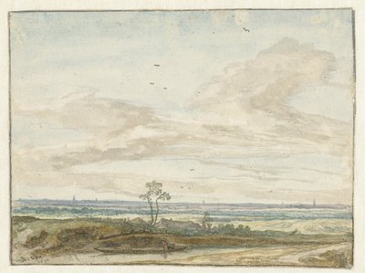Amplio paisaje con una carretera a lo largo de un canal de Pieter de Molijn
