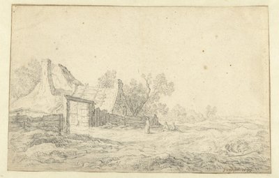 Paisaje de dunas con tres figuras delante de una granja de Pieter de Neyn