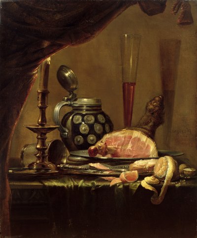 Naturaleza muerta con jamón de Pieter de Ring