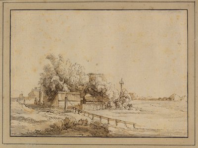 Figuras fuera de una posada, edificios de granja y el poste de un palomar, fuera de Ámsterdam de Pieter de With