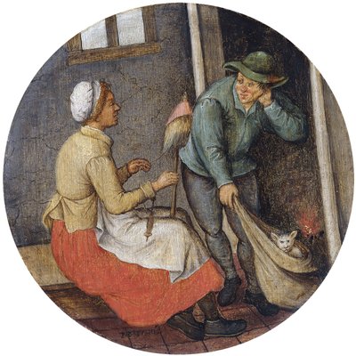 Un proverbio - Soltar al gato de la bolsa de Pieter Brueghel the Younger