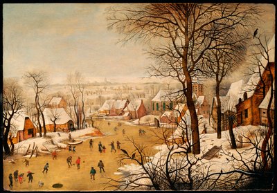 Un Paisaje Invernal con Patinadores y una Trampa para Pájaros de Pieter Brueghel the Younger