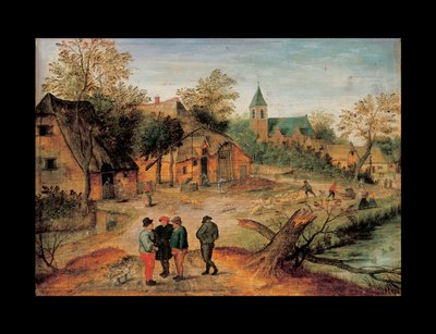 Un Paisaje de Pueblo con Agricultores Conversando en el Primer Plano de Pieter Brueghel the Younger