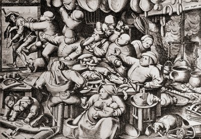 Mendigo siendo expulsado de la cocina de un hombre rico, en el siglo XVI de Pieter the Younger Brueghel