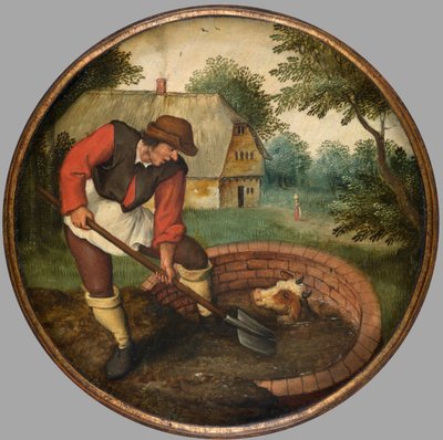 Es demasiado tarde para llenar el pozo después de que el becerro se haya ahogado, c.1594 (óleo sobre tabla) de Pieter the Younger Brueghel