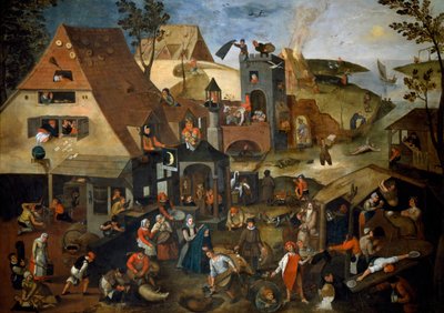 Proverbios neerlandeses, c.1559 (óleo sobre tabla) de Pieter the Younger Brueghel