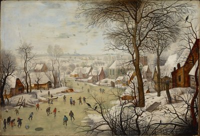 Paisaje invernal con trampa para pájaros - Paisaje invernal con trampa para pájaros, de Brueghel, Pieter, the Younger (1564-1638). oleo sobre madera de Pieter the Younger Brueghel