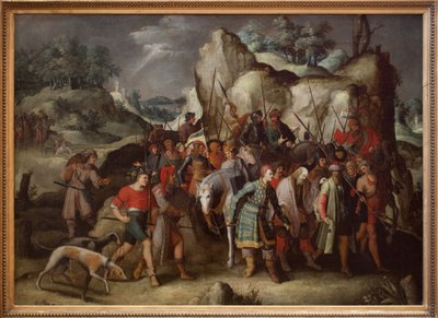 San Pablo llevado a Damasco (Siria), después de su conversión. Esta pintura, directamente de un grabado de Lucas de Leiden (1509), representa el episodio posterior a la caída del caballo de Saulo de Tarso, quien se convertirá en San Pablo de Pieter the Younger Brueghel