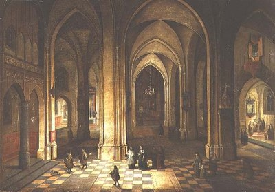 Interior de la iglesia por la noche de Pieter the Younger Neeffs
