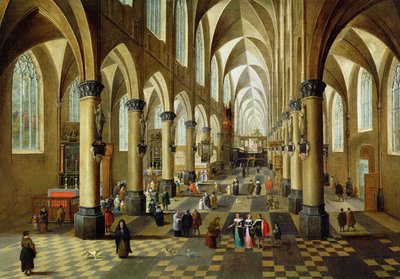 Figuras reunidas en el interior de una iglesia, siglo XVII de Pieter the Younger Neeffs
