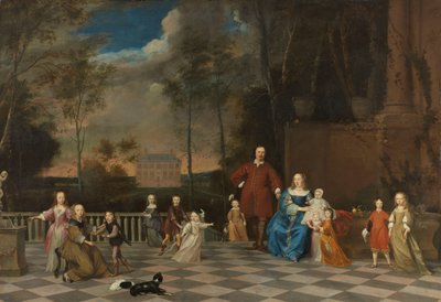 El comerciante de Ámsterdam Jeremias van Collen (1619-1707) con su esposa y sus doce hijos de Pieter van Anraedt (attributed to)