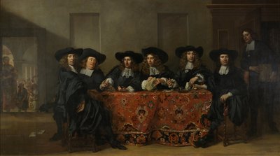 Seis regentes y el director del Instituto Oude Zijds para el alivio de los pobres, Ámsterdam, 1675 de Pieter van Anraedt