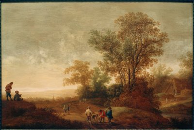 Paisaje fluvial con grupo de caza de Pieter van Asch