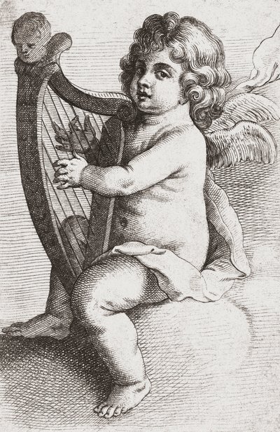 Un ángel niño tocando un arpa de Pieter van Avont