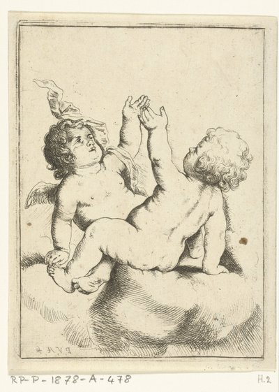 Un ángel y un niño en una nube. de Pieter van Avont