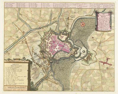 Kaart van het beleg van Menen, 1706 Plano de la Ciudad de Menin con los ataques (...) de las tropas de los Aliados (...). (título en el objeto) de Pieter van Call (II)