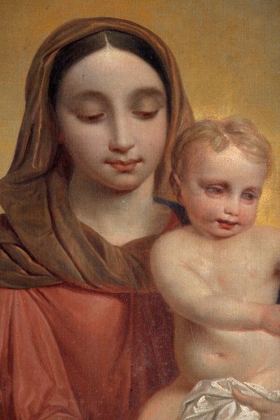 Vista interior, cuadro "Nuestra Señora con el Niño y el Rosario", retablo del altar mayor de P. Van Hanselaere de Pieter van Hanselaere
