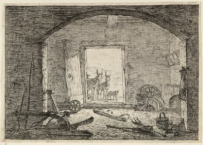 Burros ante la puerta de un establo de Pieter van Laer