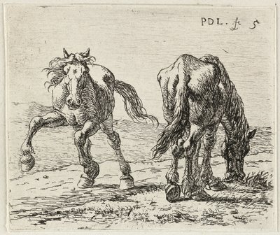 Alemán: Zwei Pferde auf einer Weide
Francés: Les deux chevaux au pâturage
Dos caballos en un prado de Pieter van Laer