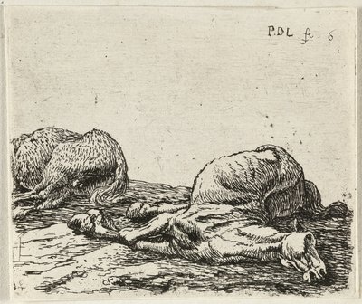Alemán: Zwei tote Pferde
Francés: Les deux chevaux morts
Dos caballos muertos de Pieter van Laer