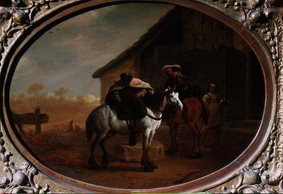 Viajeros saliendo de una posada de Pieter van Laer
