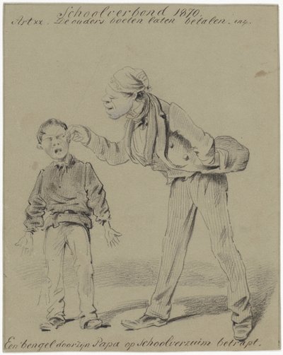 Padre e hijo
Un bribón sorprendido por su padre faltando a la escuela (título en el objeto) de Pieter van Loon