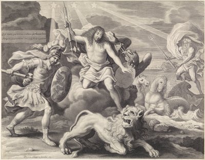 Estampa promocional con representación alegórica de Luis XIV como Júpiter, 1659 de Pieter van Schuppen