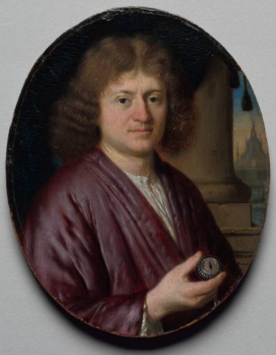 Retrato de hombre con reloj, c. 1665-70 (óleo sobre madera) de Pieter van Slingelandt