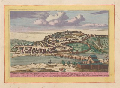Vista de la ciudad portuguesa de Coimbra Coimbra, o Coimbra, una ciudad en Portugal, en la Monda (título sobre el objeto) Theatrum Hispaniae (...) (título de serie) de Pieter van den Berge