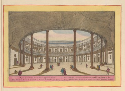 Vista del patio del Palacio de Carlos V en Granada El Palacio Real de la Alhambre, Granada; ver desde dentro (título sobre objeto) Theatrum Hispaniae (...) (título de serie) de Pieter van den Berge