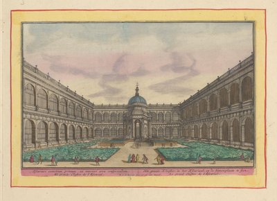 Vista del patio del gran claustro del Escorial El Gran Monasterio, en el Escorial, para ser visto en el patio (título sobre objeto) Theatrum Hispaniae (...) (título de serie) de Pieter van den Berge