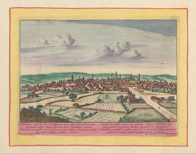 Vista de la ciudad de Valladolid Valedolit, en Castilla, es del agua de Pisurga; tener una escuela secundaria, muchas iglesias hermosas, Lusthoven y Fonteynen (título sobre el objeto) Theatrum Hispaniae (...) (título de serie) de Pieter van den Berge