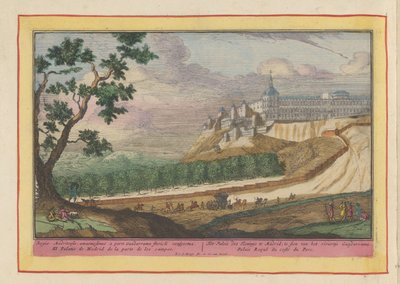 Vista del Palacio Real de Madrid El Palacio del Rey en Madrid, visto desde el río Guadarrama (título sobre objeto) Theatrum Hispaniae (...) (título de serie) de Pieter van den Berge