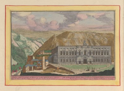 Vista del Palacio de Carlos V en Granada El Castillo Africano Alhambre, dentro de Granada; renovado por los reyes españoles; van vooren (título sobre objeto) Theatrum Hispaniae (...) (título de serie) de Pieter van den Berge