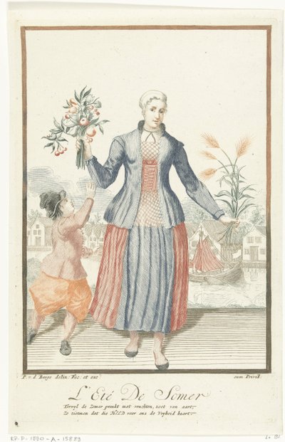 Mujer joven con frutas y mazorcas de maíz L