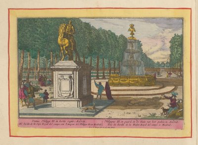 Estatua ecuestre de Felipe II en los Jardines del Palacio de Madrid Felipe II a caballo, en el Jardín del Palacio de Madrid (título sobre objeto) Theatrum Hispaniae (...) (título de serie) de Pieter van den Berge