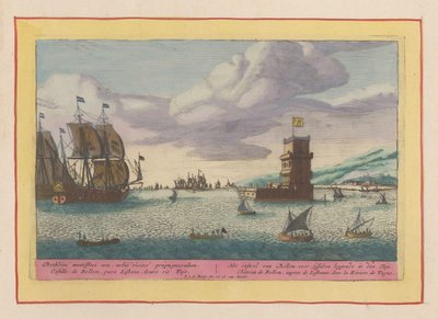 Torre de Belém situada en el río Tajo El castillo de Bellem, tendido para Lisboa en el Tajo (título sobre objeto) Theatrum Hispaniae (...) (título de serie) de Pieter van den Berge